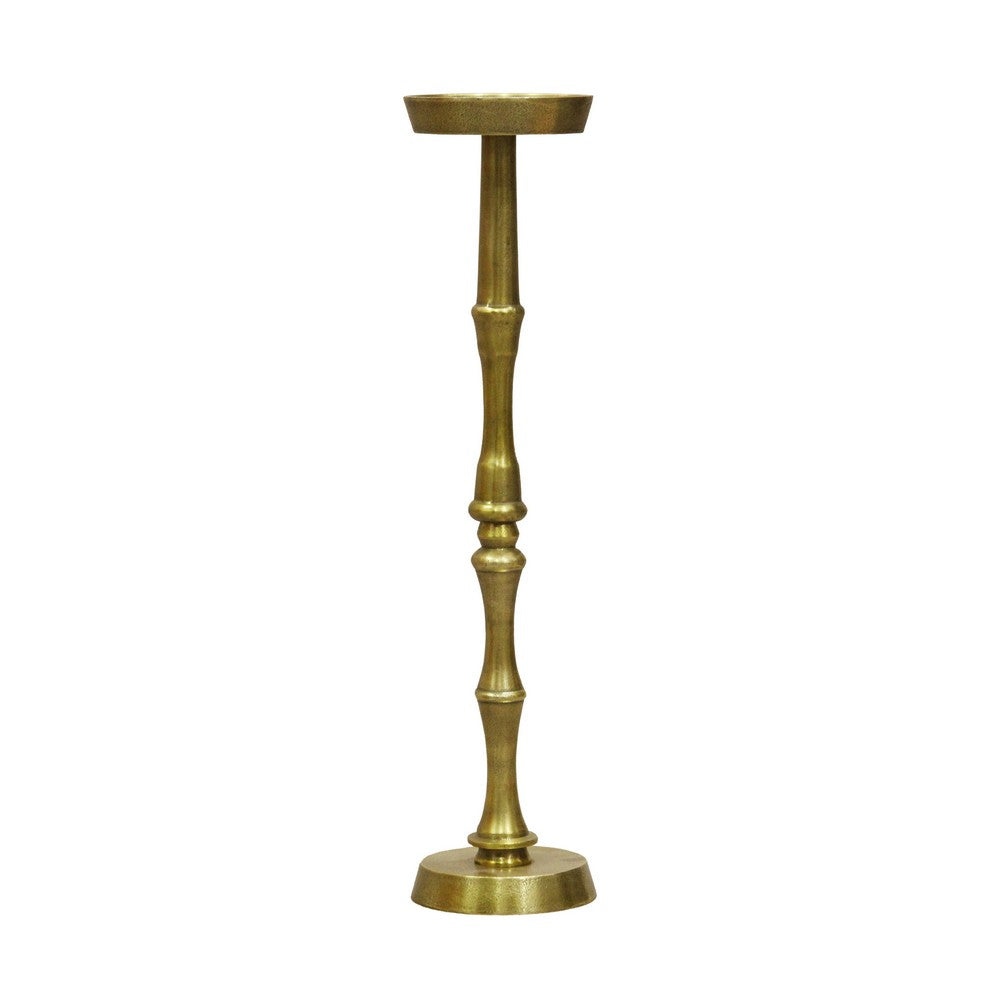 26 Inch Side End Drink Table, Turned Pedestal Metal Base, Round Top, Oxidized Brass By The Urban Port