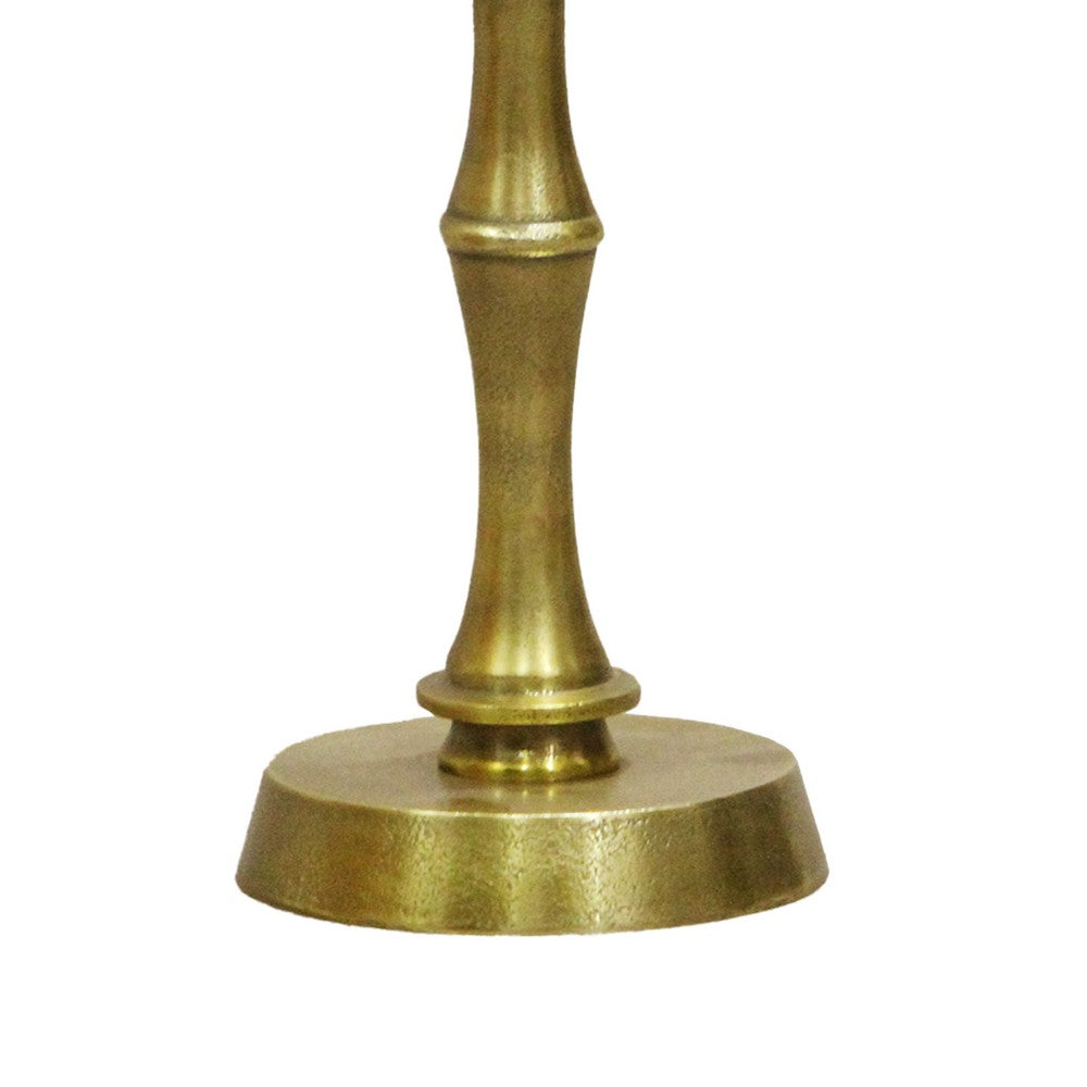 26 Inch Side End Drink Table, Turned Pedestal Metal Base, Round Top, Oxidized Brass By The Urban Port