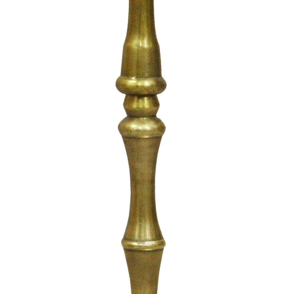 26 Inch Side End Drink Table, Turned Pedestal Metal Base, Round Top, Oxidized Brass By The Urban Port