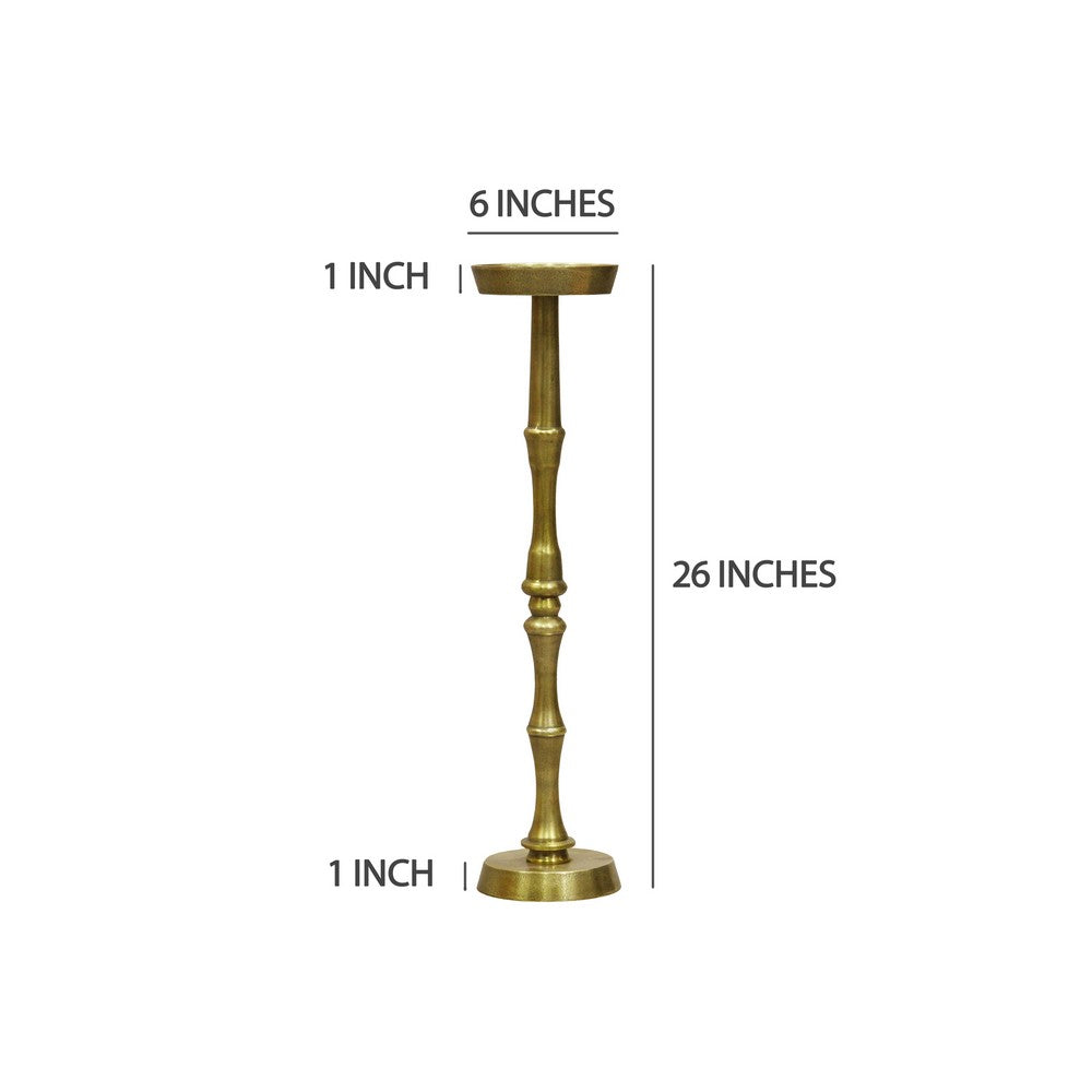 26 Inch Side End Drink Table, Turned Pedestal Metal Base, Round Top, Oxidized Brass By The Urban Port