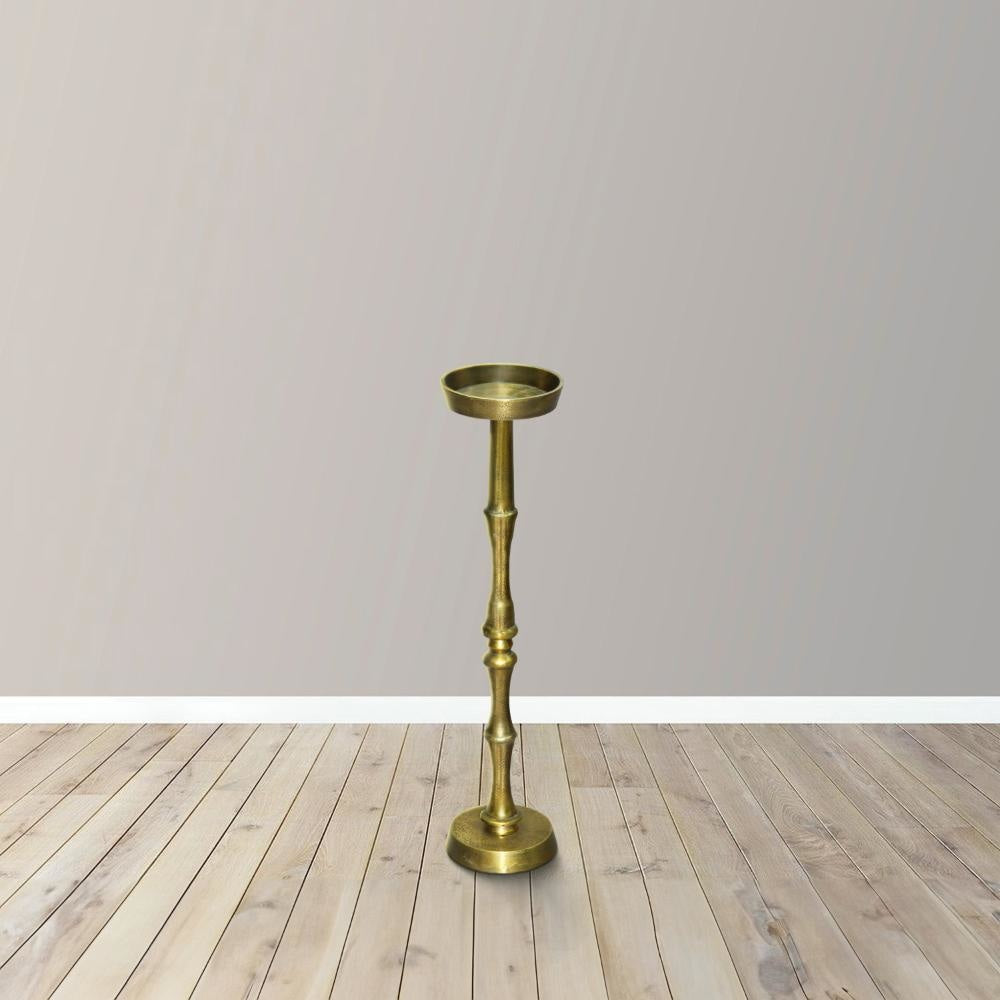 6 Inch Drink Side Table Turned Pedestal Metal Base Round Top Oxidized Brass The Urban Port UPT-297050