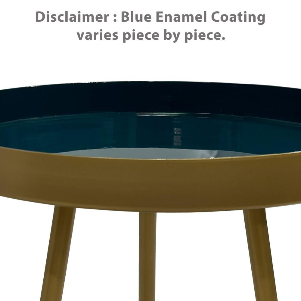 Enid 19 Inch Side End Table Iron Brass Plating Enamel Blue Top Modern Sleek Angled Legs The Urban Port UPT-297053