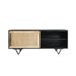 Handcrafted 60-Inch TV Media Console with Rattan Sliding Doors - Natural Brown And Matte Black Finish By The Urban Port