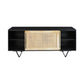 Handcrafted 60-Inch TV Media Console with Rattan Sliding Doors - Natural Brown And Matte Black Finish By The Urban Port