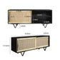 Handcrafted 60-Inch TV Media Console with Rattan Sliding Doors - Natural Brown And Matte Black Finish By The Urban Port