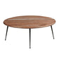 35 Inch Coffee Table Round Sandblasted Brown Acacia Wood Top Sleek Iron Legs The Urban Port UPT-297334