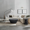 Josi 36 Inch Oval Drum Coffee Table, Hammered Design, Matte Black Metal By The Urban Port