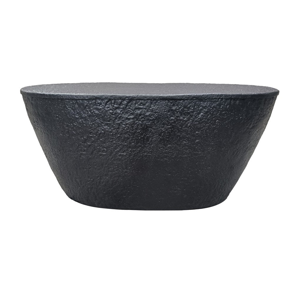Josi 36 Inch Oval Drum Coffee Table, Hammered Design, Matte Black Metal By The Urban Port