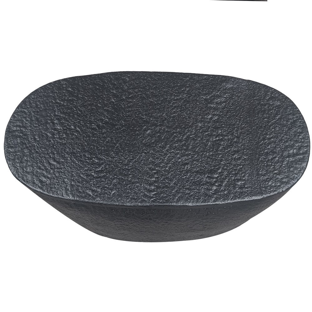 Josi 36 Inch Oval Drum Coffee Table, Hammered Design, Matte Black Metal By The Urban Port