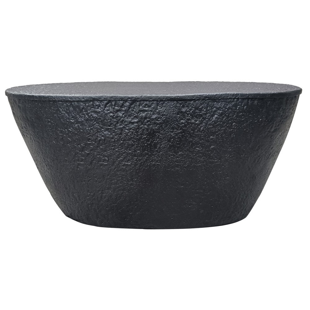 Josi 36 Inch Oval Drum Coffee Table, Hammered Design, Matte Black Metal By The Urban Port