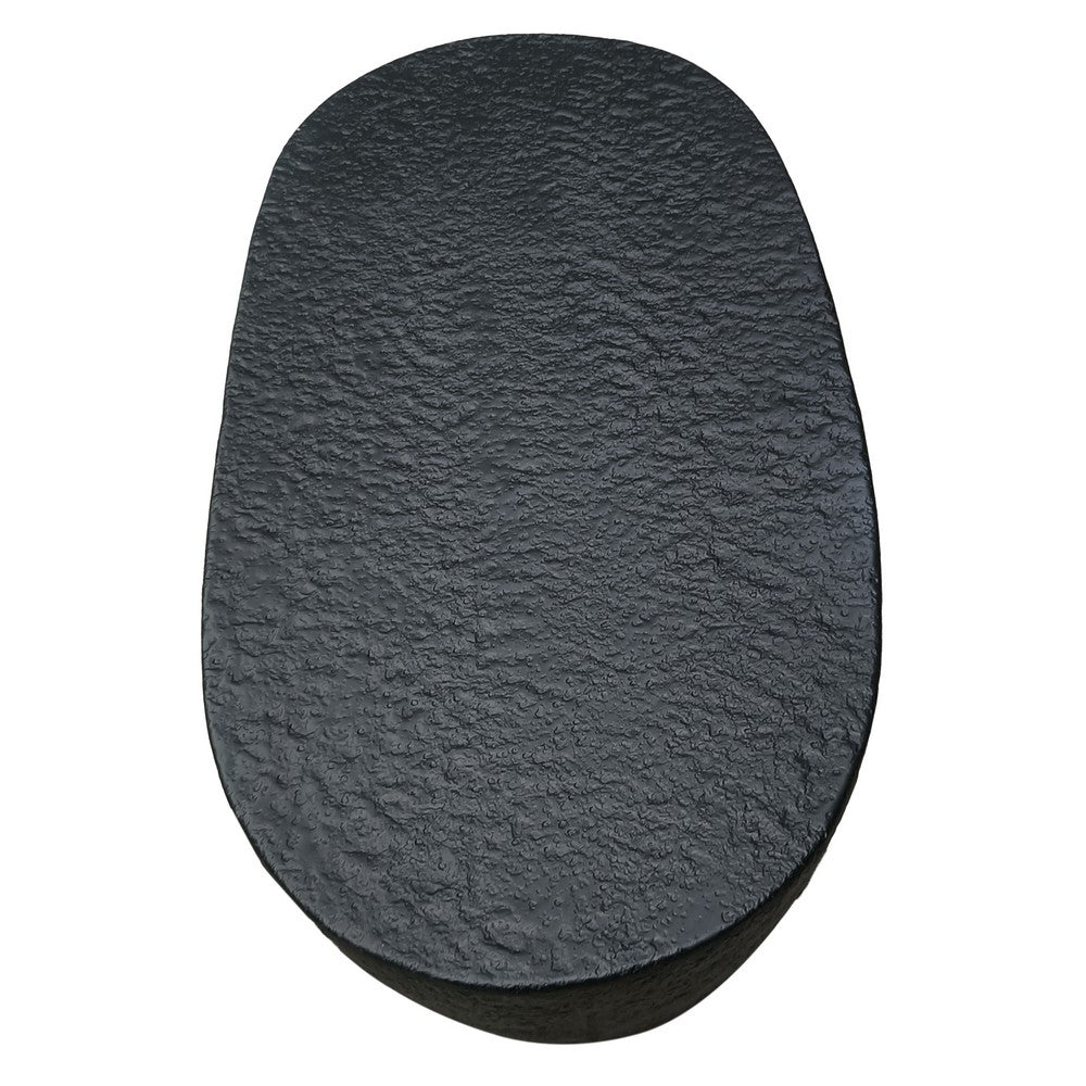 Josi 36 Inch Oval Drum Coffee Table, Hammered Design, Matte Black Metal By The Urban Port