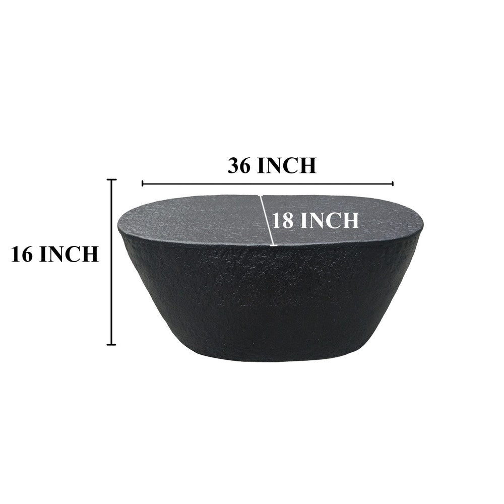 Josi 36 Inch Oval Drum Coffee Table, Hammered Design, Matte Black Metal By The Urban Port