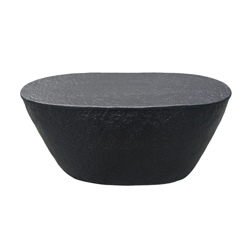 Josi 36 Inch Oval Drum Coffee Table, Hammered Design, Matte Black Metal By The Urban Port