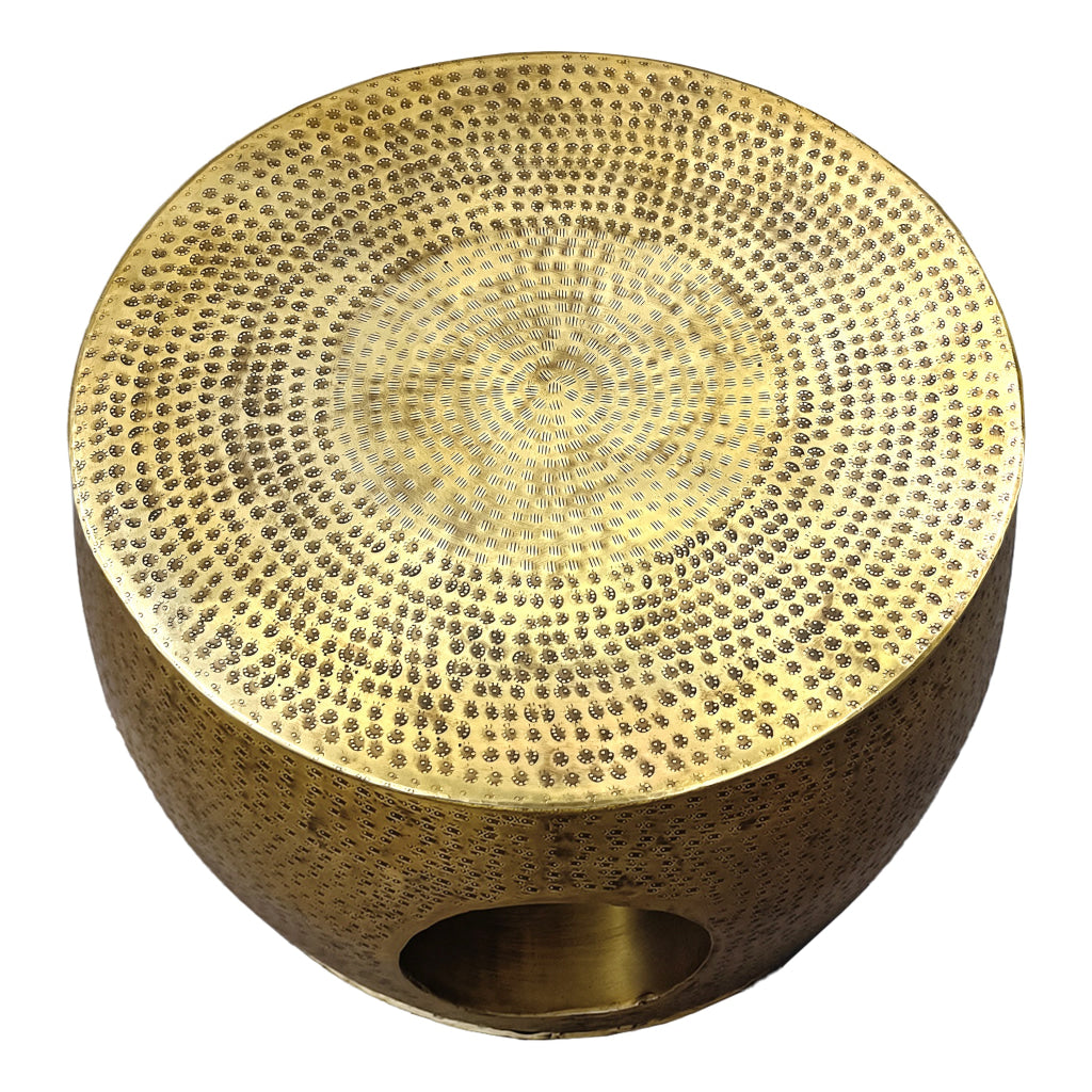 Nala 23 Inch Coffee Table Low Round Drum Shape with Unique Hollow Center Antique Brass Aluminum By The Urban Port UPT-298832