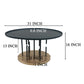 Neci 31 Inch Coffee Table, Round Matte Black Tray Top, Modern Rod Supports with Brass Base By The Urban Port