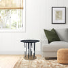 Neci 20 Inch Side End Table, Round Matte Black Tray Top, Modern Rod Supports with Brass Base By The Urban Port
