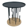 Neci 20 Inch Side End Table, Round Matte Black Tray Top, Modern Rod Supports with Brass Base By The Urban Port