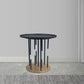 Neci 20 Inch Side End Table Round Matte Black Tray Top Modern Rod Supports with Brass Base By The Urban Port UPT-298835