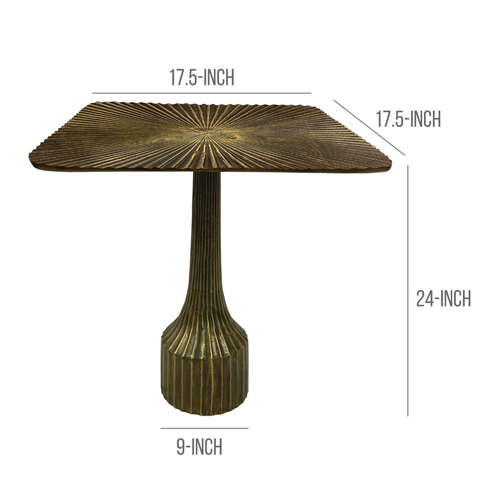 18 Inch Side End Table Decorative Fluted Base Square Top Antique Brass Finish The Urban Port UPT-298836
