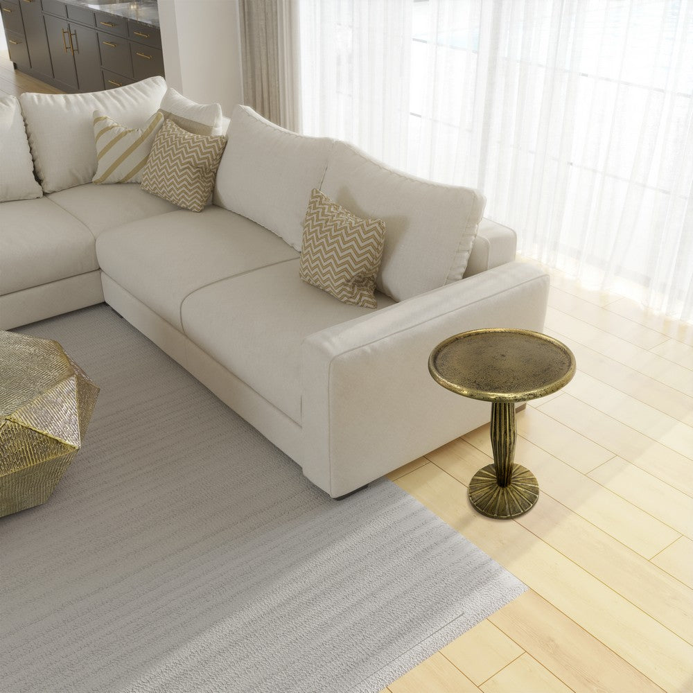 17 Inch Side End Drink Table, Fancy Fluted Base, Round Top, Antique Brass By The Urban Port