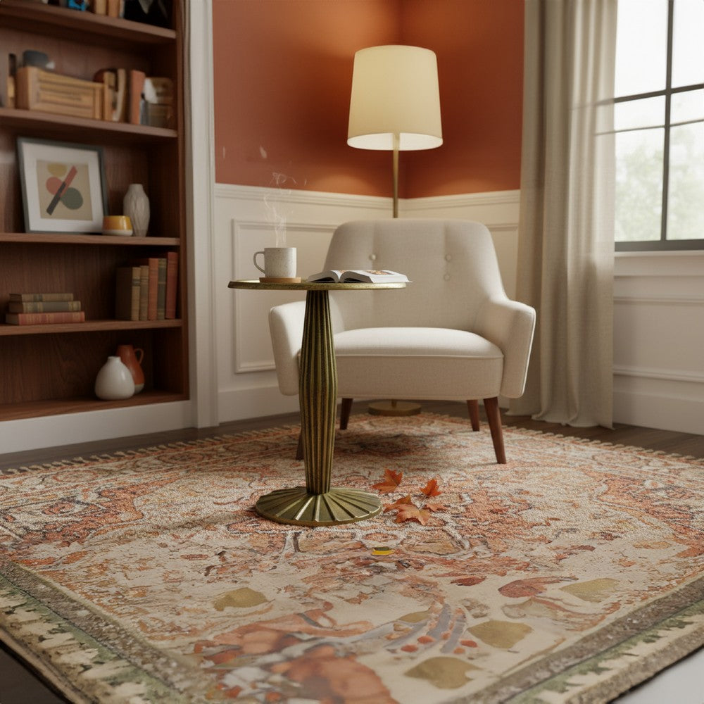 17 Inch Side End Drink Table, Fancy Fluted Base, Round Top, Antique Brass By The Urban Port