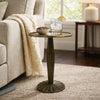 17 Inch Side End Drink Table, Fancy Fluted Base, Round Top, Antique Brass By The Urban Port