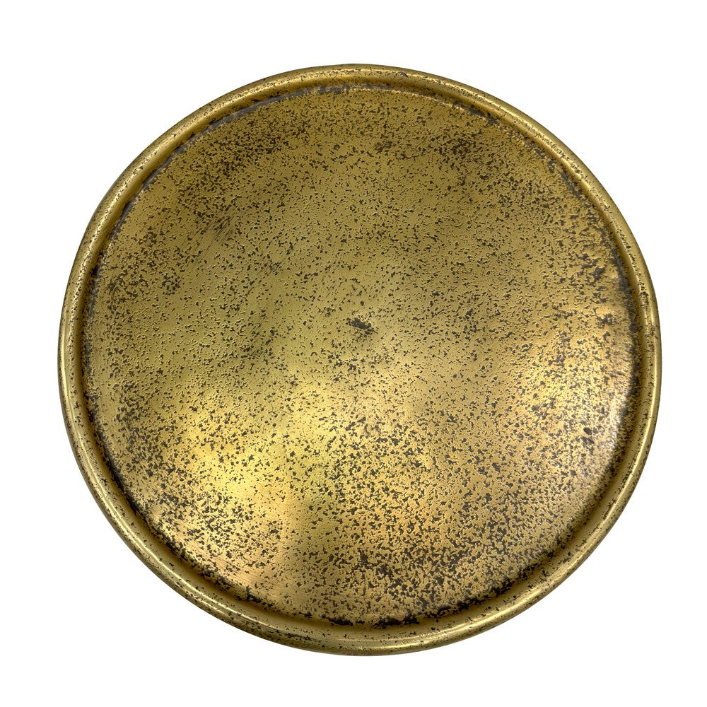 17 Inch Side End Drink Table, Fancy Fluted Base, Round Top, Antique Brass By The Urban Port