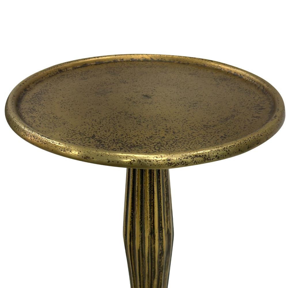 12 Inch Side End Drink Table Fancy Fluted Base Round Top Antique Brass The Urban Port UPT-298837