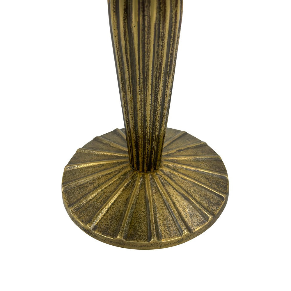 17 Inch Side End Drink Table, Fancy Fluted Base, Round Top, Antique Brass By The Urban Port
