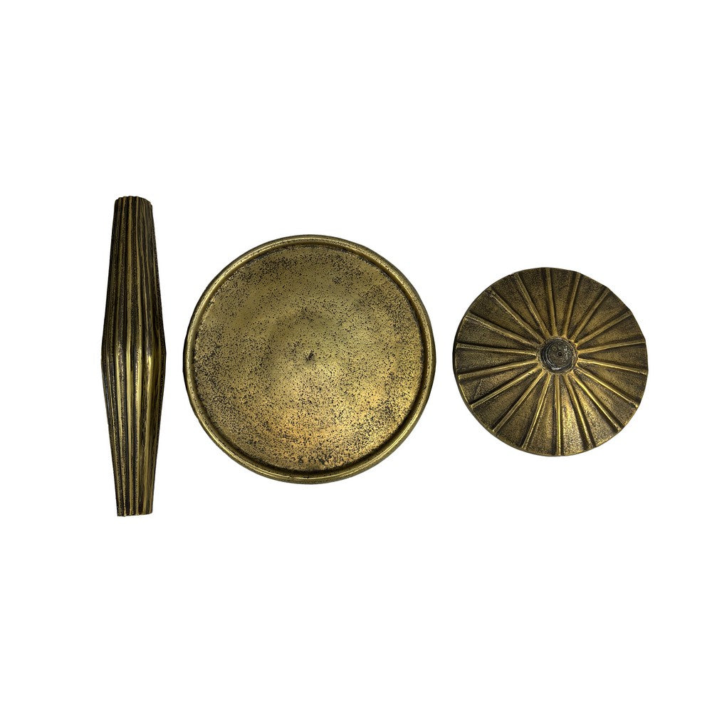 17 Inch Side End Drink Table, Fancy Fluted Base, Round Top, Antique Brass By The Urban Port