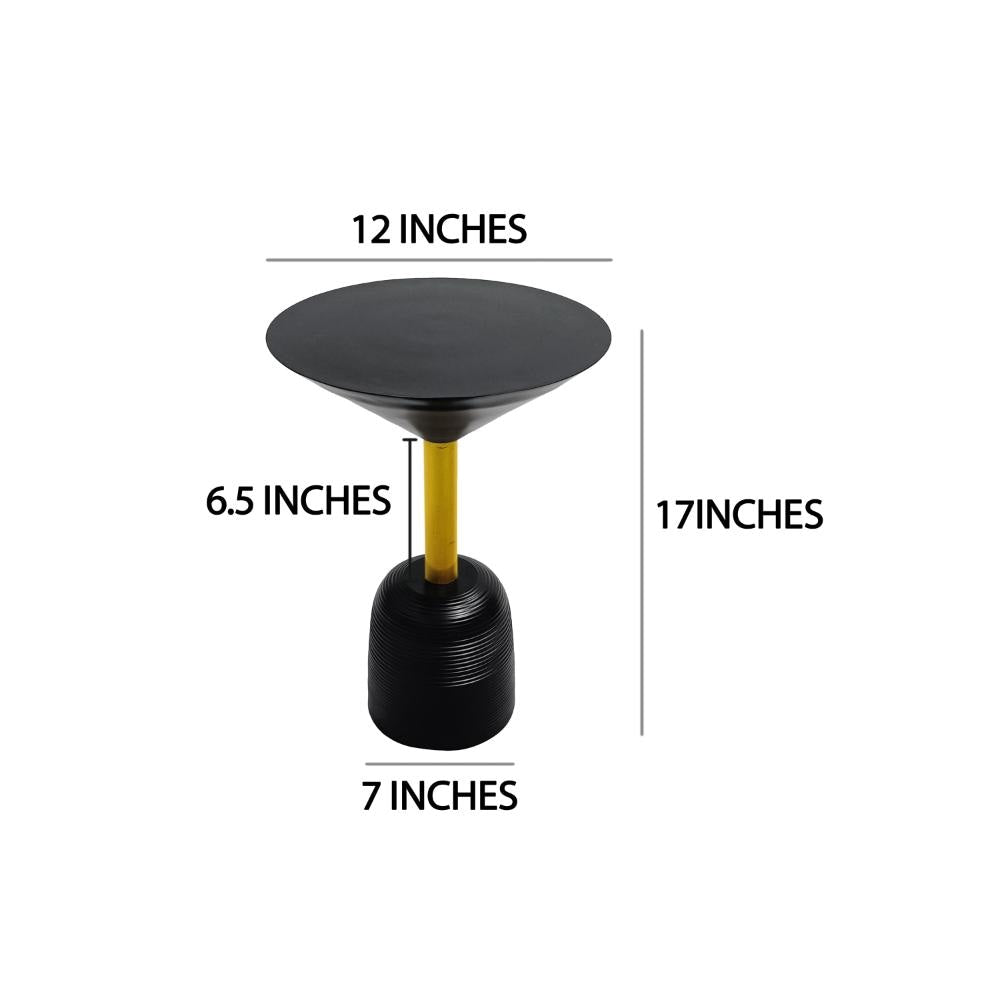 12 Inch Round Cocktail Side End Table Aluminum Cast Top and Dome Base Black Brass The Urban Port UPT-298839
