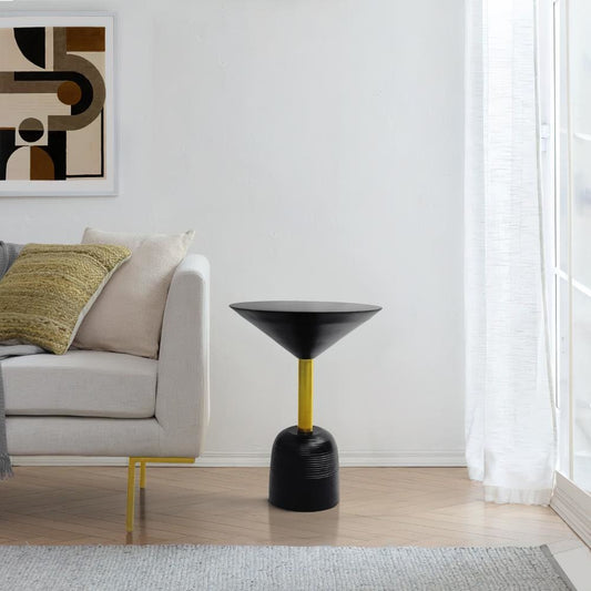12 Inch Round Cocktail Side End Table, Aluminum Cast Top and Dome Base, Black, Brass The Urban Port