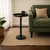 Ara 22 Inch Side End Table, Vintage Sleek Pillar Base, Round Tray Top, Matte Black By The Urban Port