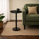 Ara 22 Inch Side End Table, Vintage Sleek Pillar Base, Round Tray Top, Matte Black By The Urban Port
