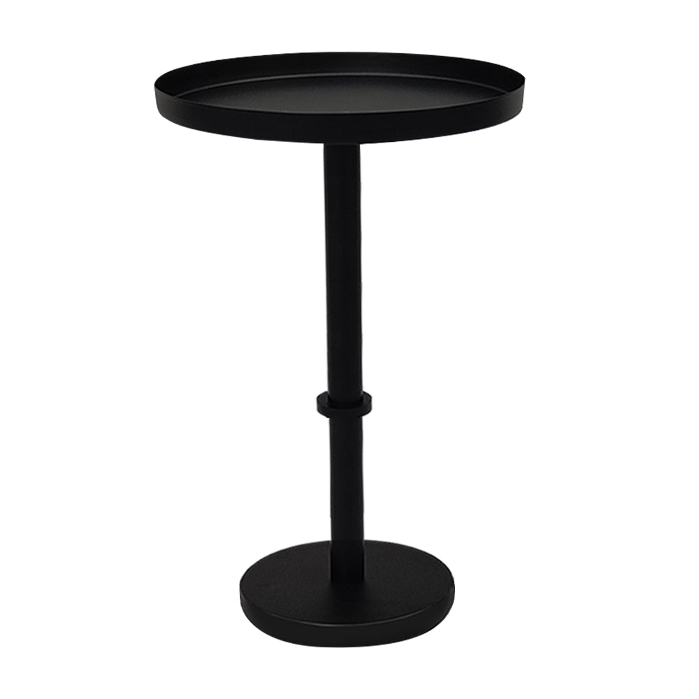 Ara 22 Inch Side End Table, Vintage Sleek Pillar Base, Round Tray Top, Matte Black By The Urban Port