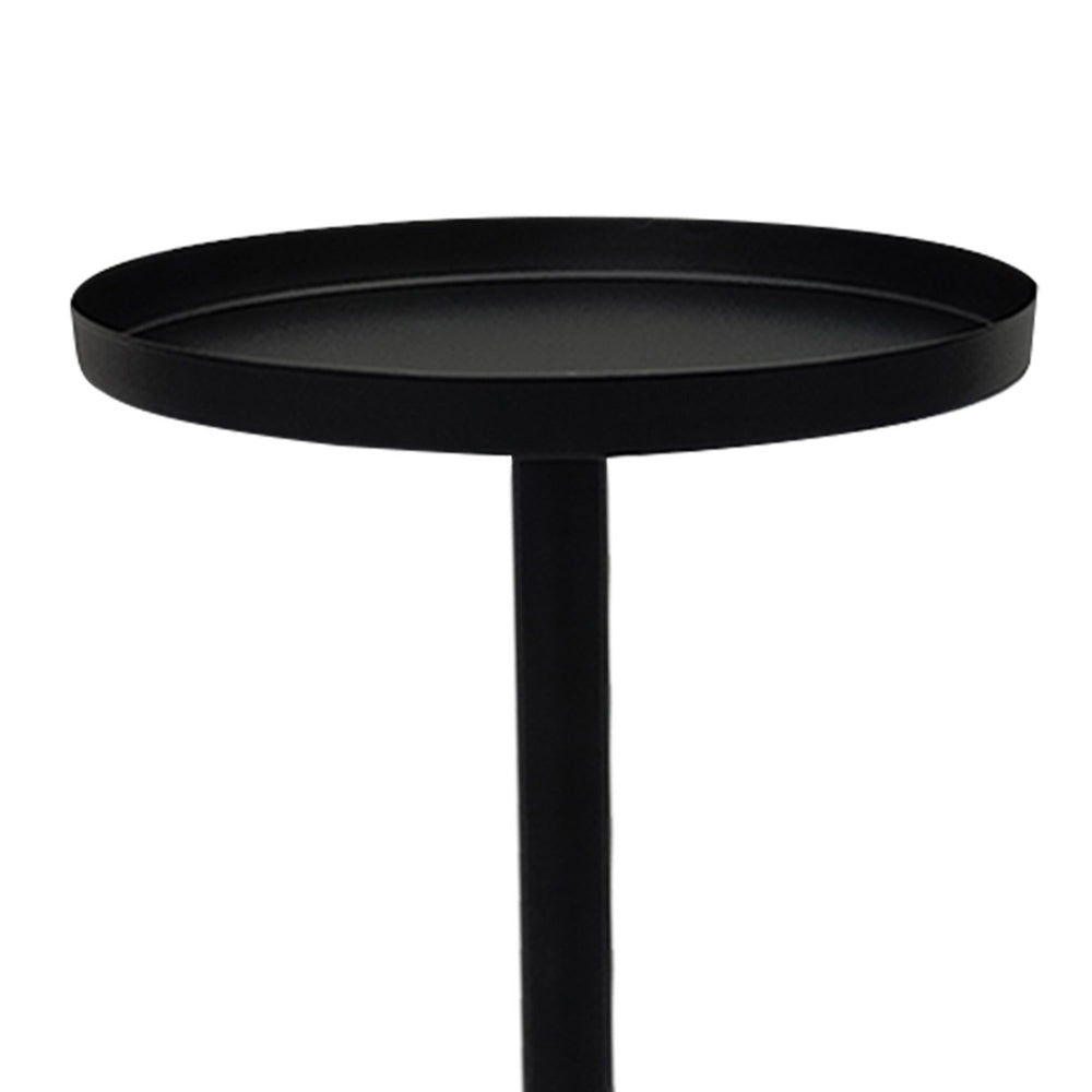 Ara 22 Inch Side End Table, Vintage Sleek Pillar Base, Round Tray Top, Matte Black By The Urban Port