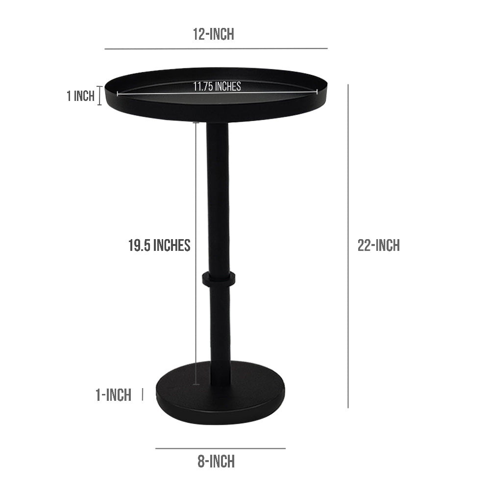 Ara 22 Inch Side End Table, Vintage Sleek Pillar Base, Round Tray Top, Matte Black By The Urban Port