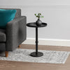 Ara 22 Inch Side End Table, Vintage Sleek Pillar Base, Round Tray Top, Matte Black By The Urban Port