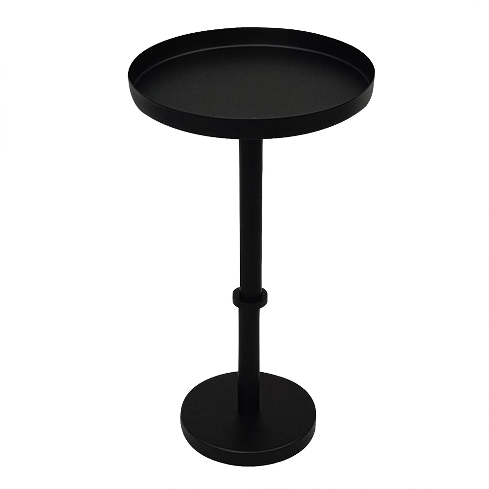 Ara 22 Inch Side End Table, Vintage Sleek Pillar Base, Round Tray Top, Matte Black By The Urban Port