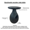 14 Inch Side End Table, Artisan Handcrafted Mango Wood, Embossed Teardrop Shaped Base, Black The Urban Port