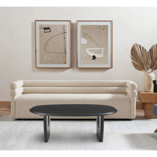 43 Inch Coffee Table, Handcrafted Acacia Wood, Cut Out Rounded Panel Legs, Black The Urban Port