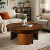 35 Inch Coffee Table, Handcrafted Round Mango Wood Top, Modern Curved Tripod Legs, Walnut Brown The Urban Port