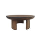 35 Inch Coffee Table Handcrafted Round Mango Wood Top Modern Curved Tripod Legs Walnut Brown The Urban Port UPT-299123