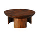 35 Inch Coffee Table, Handcrafted Round Mango Wood Top, Modern Curved Tripod Legs, Walnut Brown The Urban Port