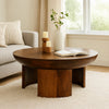 35 Inch Coffee Table, Handcrafted Round Mango Wood Top, Modern Curved Tripod Legs, Walnut Brown The Urban Port