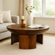 35 Inch Coffee Table, Handcrafted Round Mango Wood Top, Modern Curved Tripod Legs, Walnut Brown The Urban Port