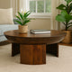 35 Inch Coffee Table, Handcrafted Round Mango Wood Top, Modern Curved Tripod Legs, Walnut Brown The Urban Port