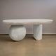 38 Inch Coffee Table, Oblong Mango Wood Top with a Modern Ball Leg, Washed White The Urban Port