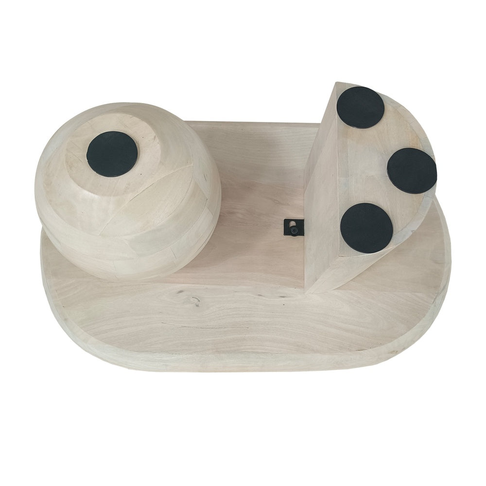 38 Inch Coffee Table, Oblong Mango Wood Top with a Modern Ball Leg, Washed White The Urban Port