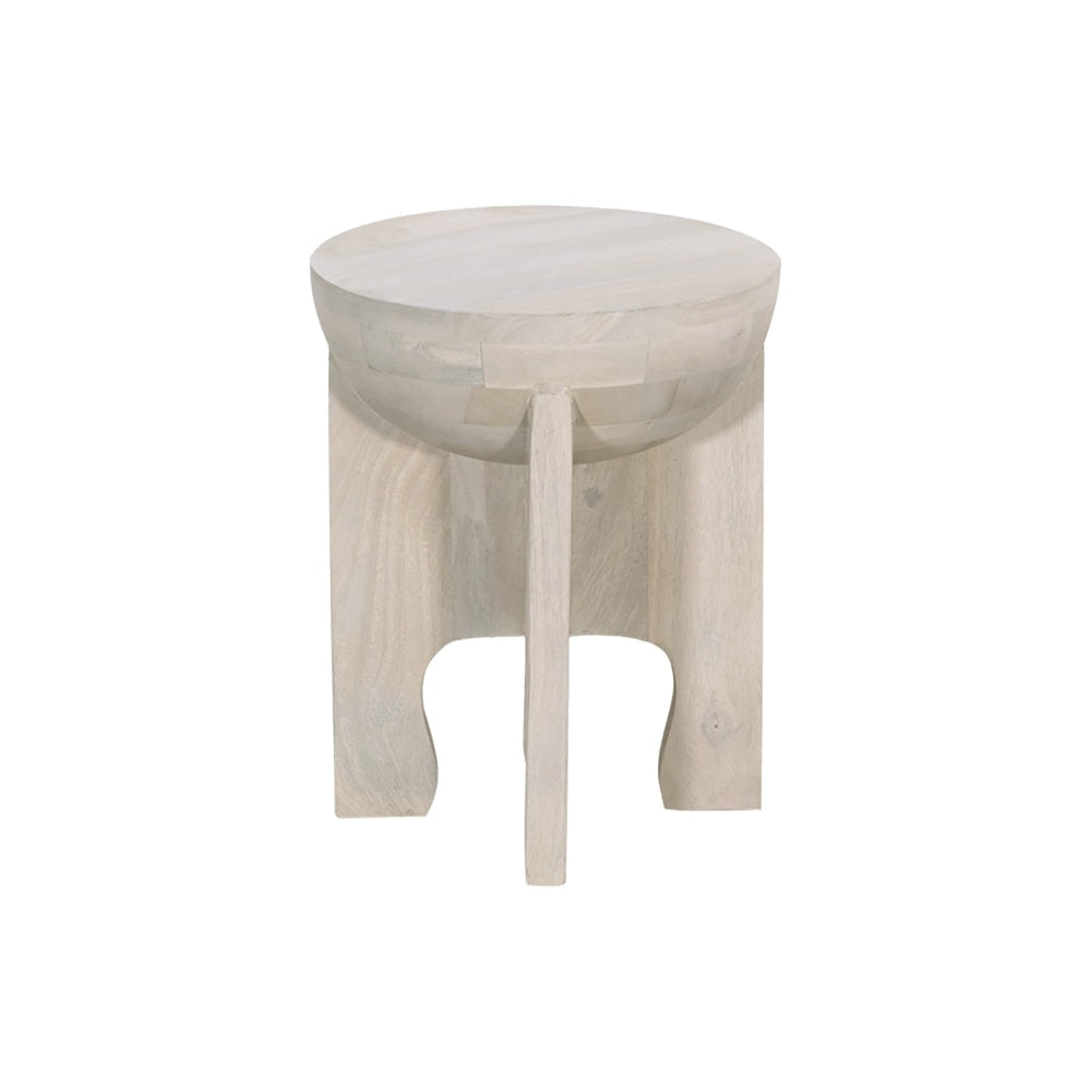 Tomas 20 Inch Side End Table Mango Wood Drum Top Classic Washed White The Urban Port UPT-299126